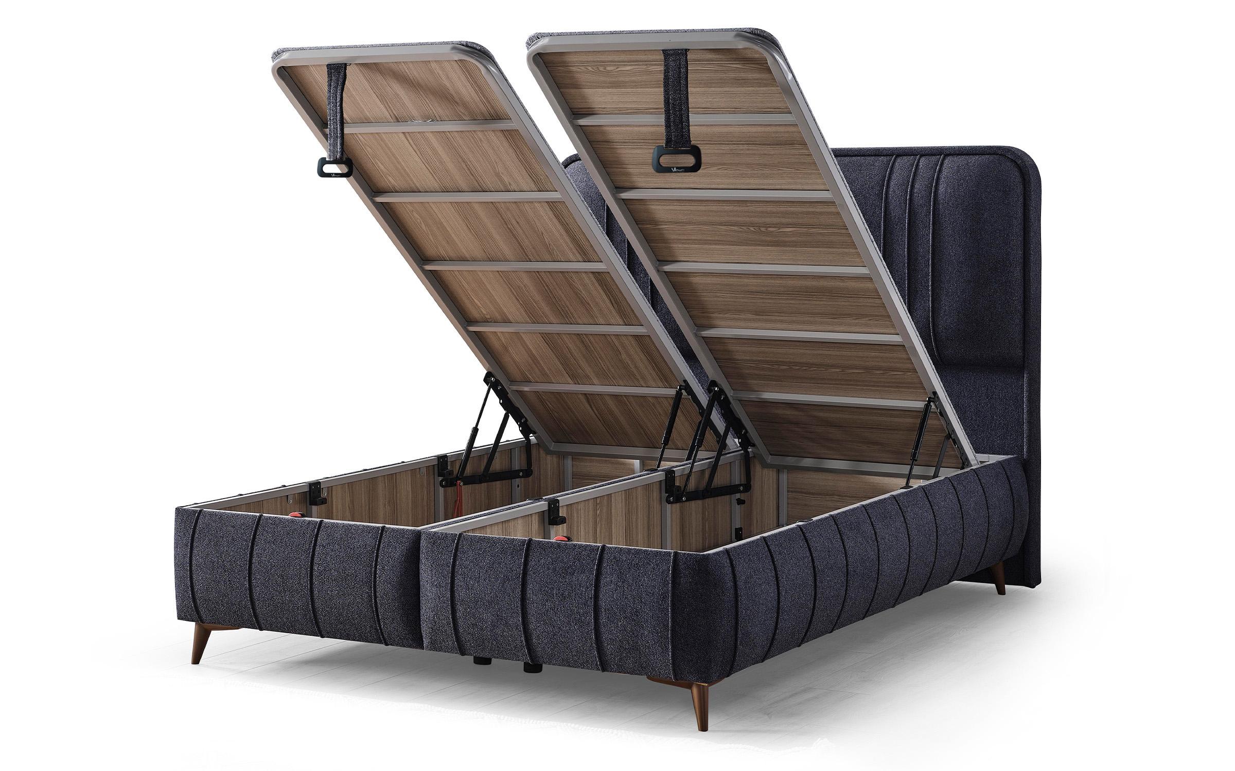 Pat dublu Boxspring 160/200 Amira + saltea, albastru inchis  7